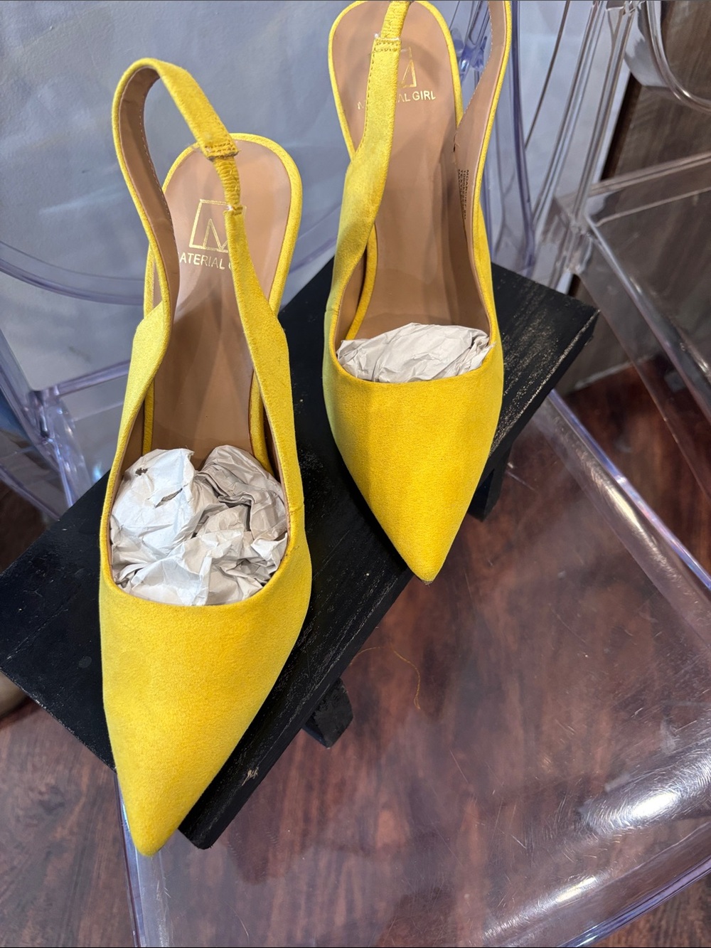 Material Girl Bright Yellow Pointed Slingback Heels